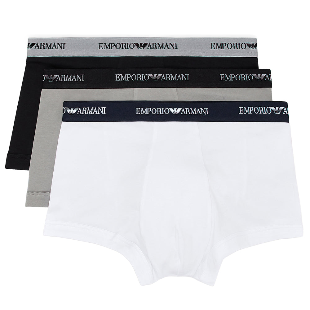 Emporio Armani Men's 3-Pack Logoband Contrast Waist Boxer Trunks