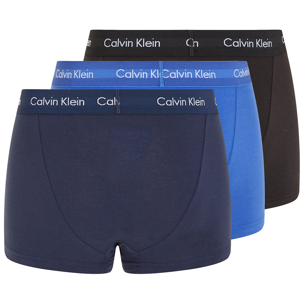 3-Pack Low-Rise Cotton Stretch Boxer Trunks, Navy/Black/Blue-Calvin Klein-UNDERU