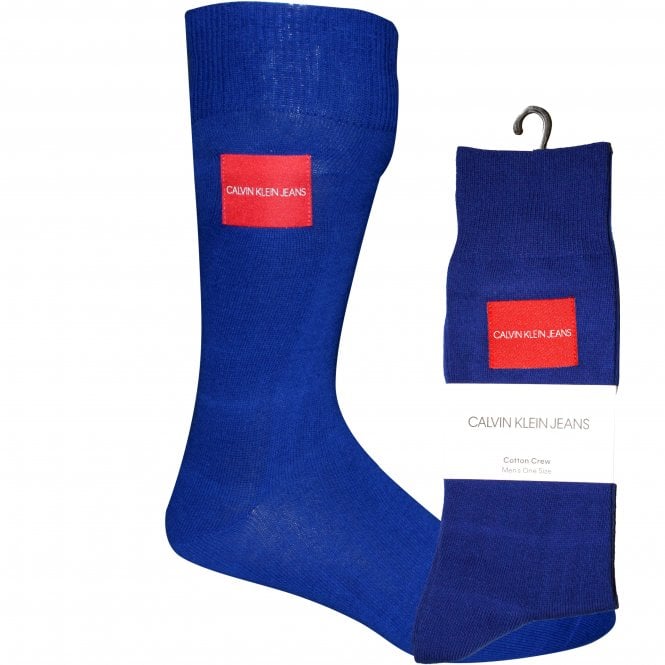 Jeans Logo Patch Combed Cotton Socks, Sapphire Blue-Calvin Klein-UNDERU