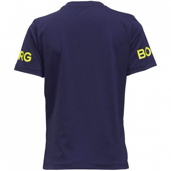 BORG Logo Boys Performance T-Shirt, Navy/yellow-Bjorn Borg-UNDERU