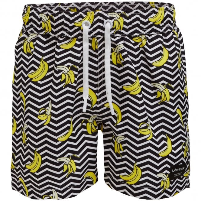 Banana Stripe Boys Swim Shorts, Black-Bjorn Borg-UNDERU