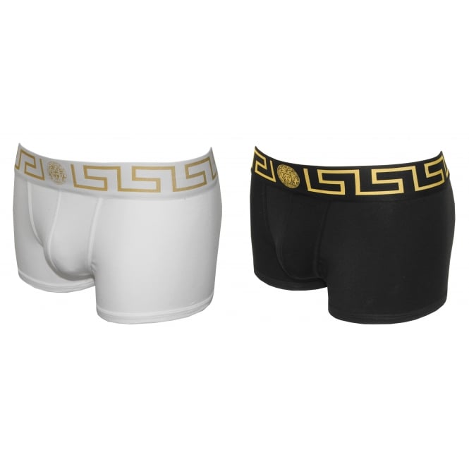 2-Pack Greca Border Boxer Trunks, Black/White-Versace-UNDERU