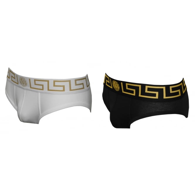 2-Pack Greca Border Briefs, Black/White-Versace-UNDERU