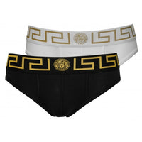 2-Pack Greca Border Briefs, Black/White-Versace-UNDERU