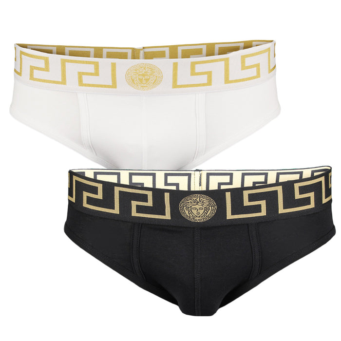 Versace 2 pack greca briefs, black and white.