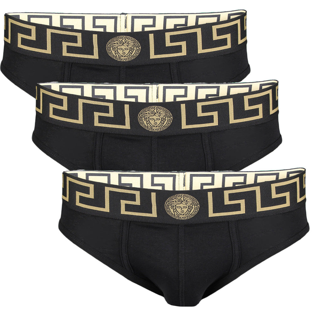 3-Pack Greca Border Briefs, Black