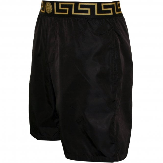 Iconic Luxe Longer-Length Swim Shorts, Black/gold-Versace-UNDERU