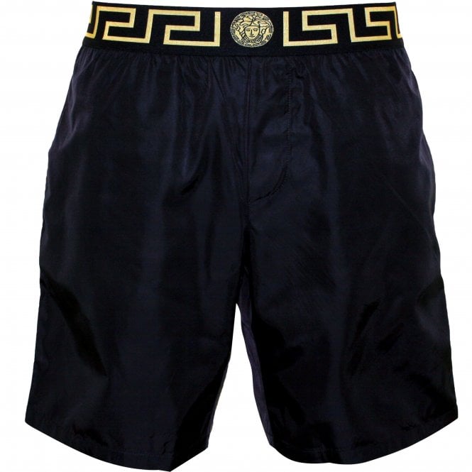 Iconic Luxe Longer-Length Swim Shorts, Black/gold-Versace-UNDERU