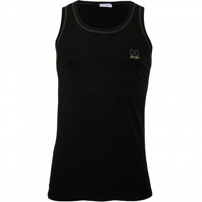 DG Sport Embroidery Pima Cotton Stretch Gym Vest, Black-Dolce & Gabbana-UNDERU