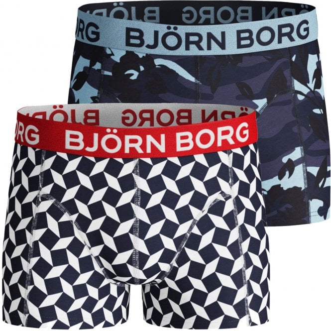 2-Pack Geo & Camo Print Boys Boxer Trunks, Navy/Blue-Bjorn Borg-UNDERU