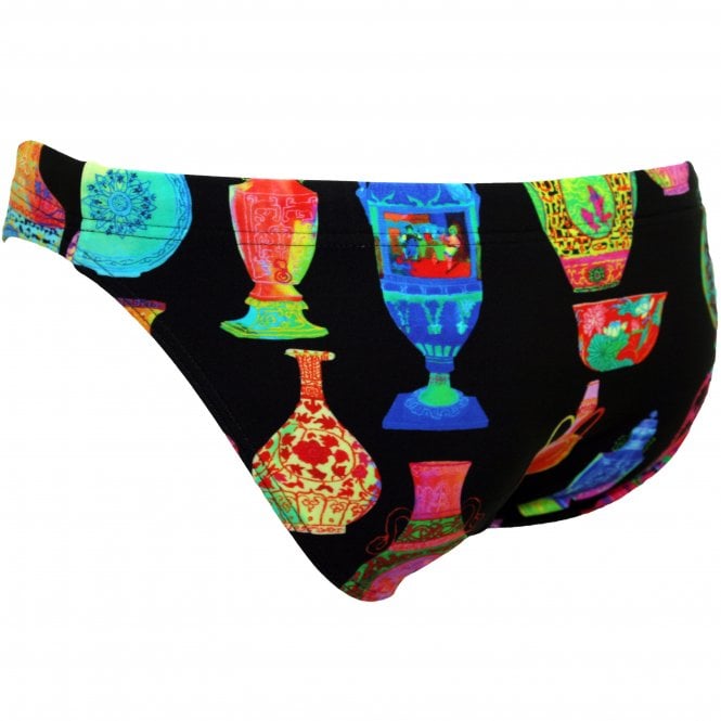 Japanese Vase Print Luxe Swim Briefs, Black/Multi-Versace-UNDERU