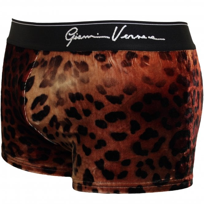 Crystals Logo Leopard Print Luxe Swim Trunks, Gold/Black-Versace-UNDERU