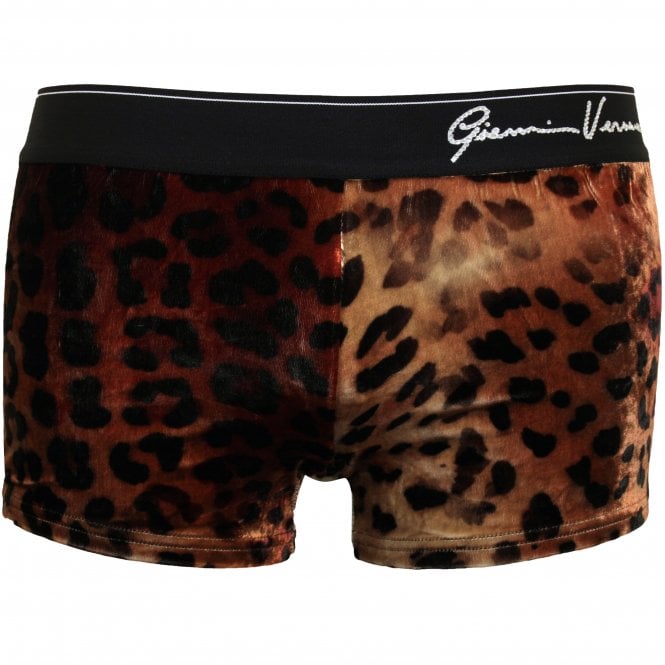 Crystals Logo Leopard Print Luxe Swim Trunks, Gold/Black-Versace-UNDERU