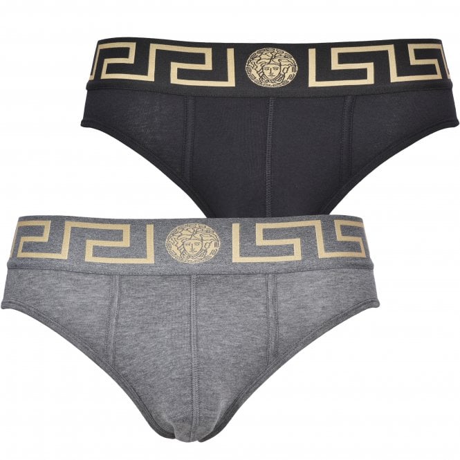 2-Pack Greca Border Low-Rise Briefs, Black/Grey-Versace-UNDERU