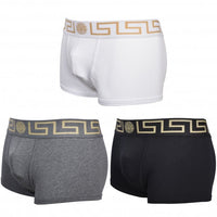 3-Pack Greca Border Low-Rise Boxer Trunks, Black/White/Grey-Versace-UNDERU