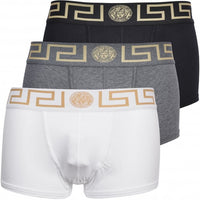 3-Pack Greca Border Low-Rise Boxer Trunks, Black/White/Grey-Versace-UNDERU