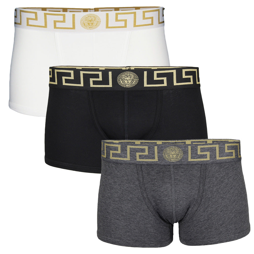 Versace 3 pack of boxer trunks black, white and grey