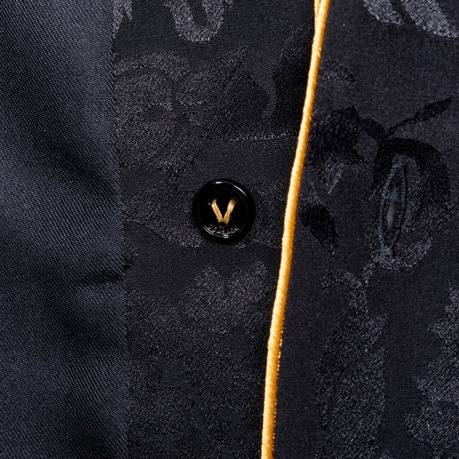 Gold Trim Silk Pyjama Top, Black-Versace-UNDERU