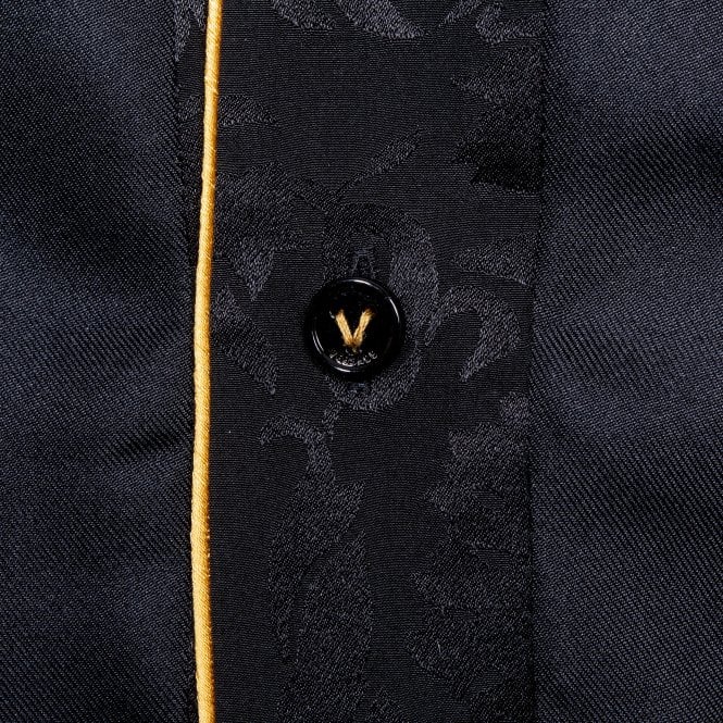 Gold Trim Silk Pyjama Top, Black-Versace-UNDERU