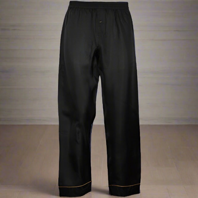 Gold Trim Silk Pyjama Bottoms, Black-Versace-UNDERU