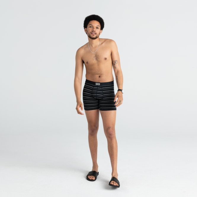 Vibe Black Coast Stripe Boxer Brief, Black/Grey-SAXX-UNDERU