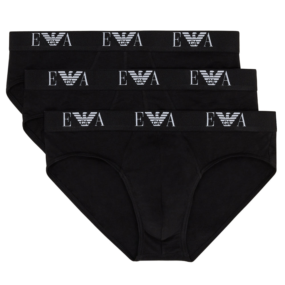 Emporio Armani 3-Pack Eagle Logo Briefs, Black | UNDERU