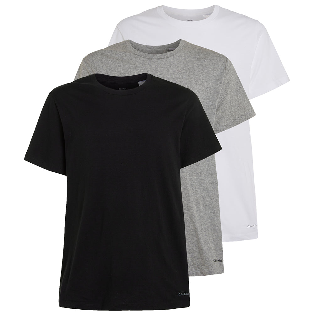 Calvin Klein-3-Pack Pure Cotton Crew-Neck T-Shirts, Black/White/Grey-UNDERU