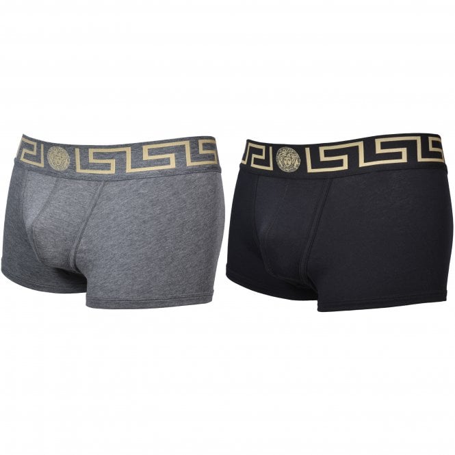 Versace-2-Pack Greca Border Boxer Trunks, Black/Grey-UNDERU