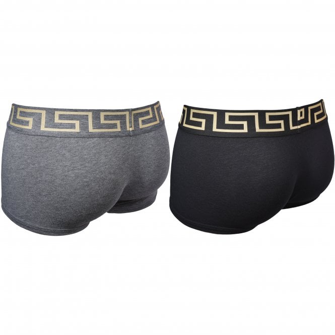 Versace-2-Pack Greca Border Boxer Trunks, Black/Grey-UNDERU