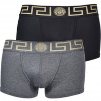 Versace-2-Pack Greca Border Boxer Trunks, Black/Grey-UNDERU