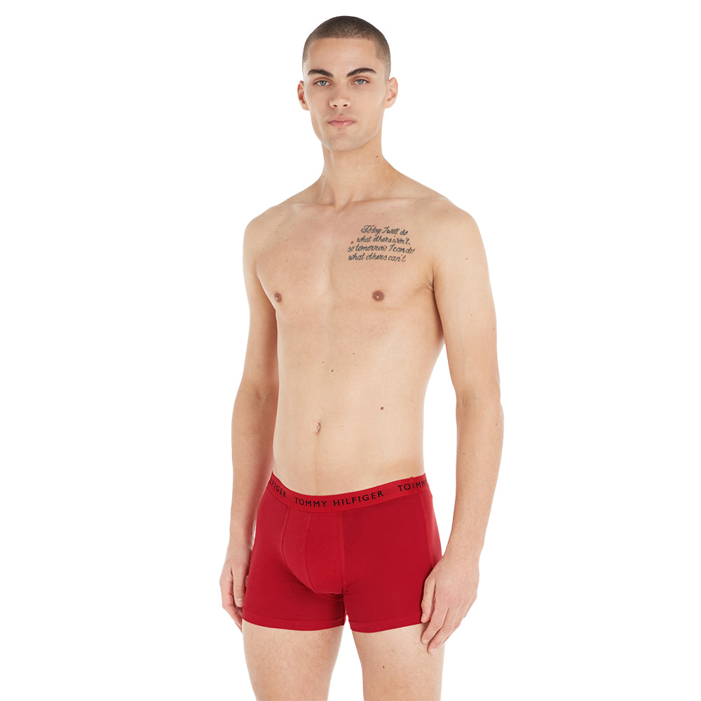 Tommy Hilfiger-3-Pack Recycled Essentials Stretch Boxer Trunks, Red/White/Navy-UNDERU