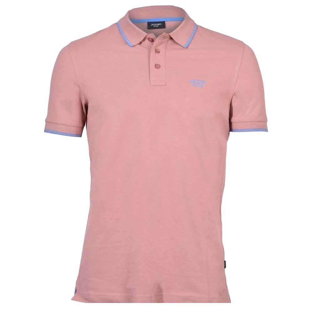 Jeans Contrast Collar Cotton Jersey Polo Shirt, Coral Orange w/blue