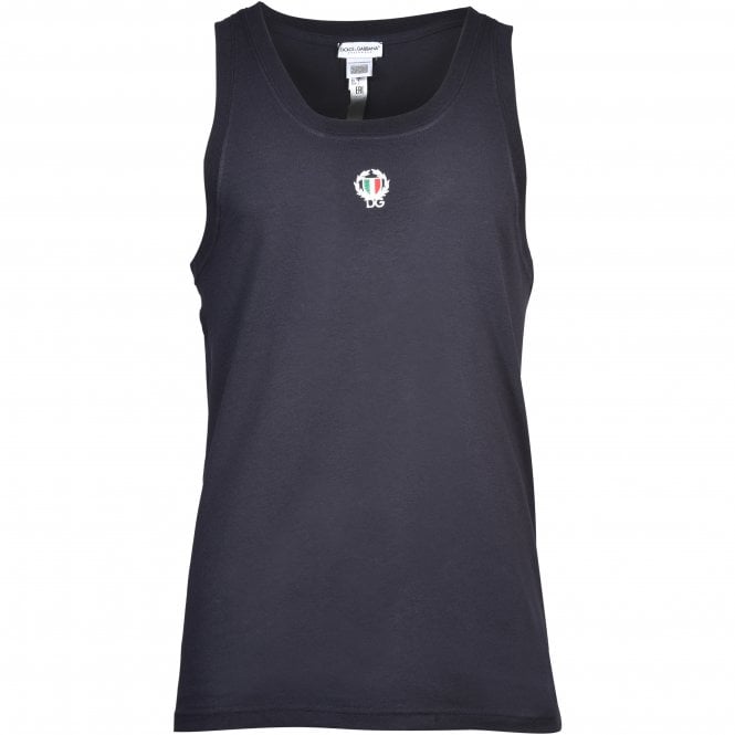 Dolce& Gabbana Tank Top Vest with Crest, Navy-Dolce & Gabbana-UNDERU