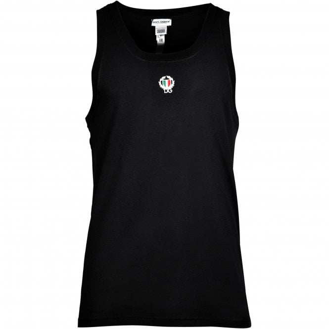 Dolce& Gabbana Tank Top Vest with Crest, Black-Dolce & Gabbana-UNDERU