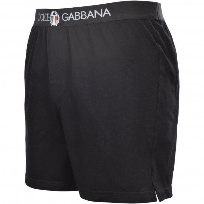 Dolce& Gabbana Lounge Shorts with Crest, Black-Dolce & Gabbana-UNDERU