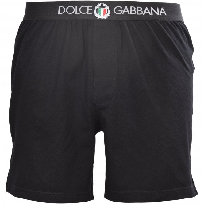 Dolce& Gabbana Lounge Shorts with Crest, Black-Dolce & Gabbana-UNDERU