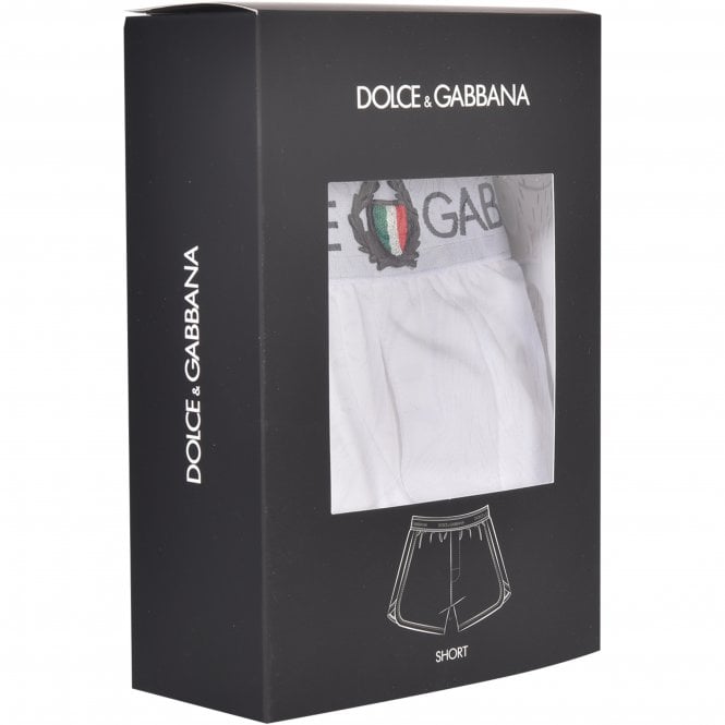 Dolce& Gabbana Lounge Shorts with Crest, White-Dolce & Gabbana-UNDERU