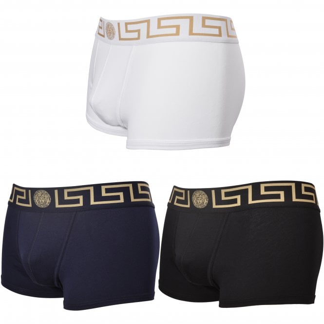 3-Pack Greca Border Low-Rise Boxer Trunks, Black/White/Navy-Versace-UNDERU