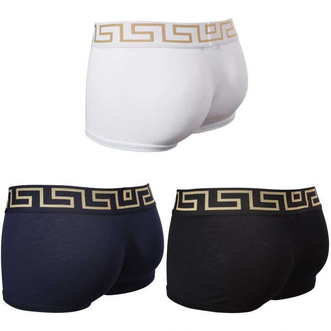 3-Pack Greca Border Low-Rise Boxer Trunks, Black/White/Navy-Versace-UNDERU