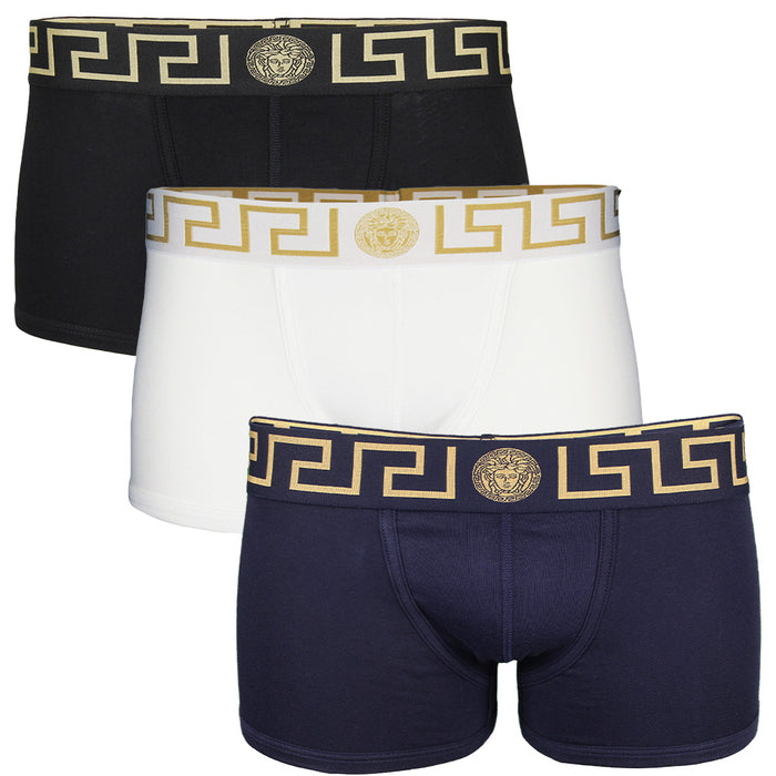 Versace 3 pack of low rise boxer trunks, black, white and navy