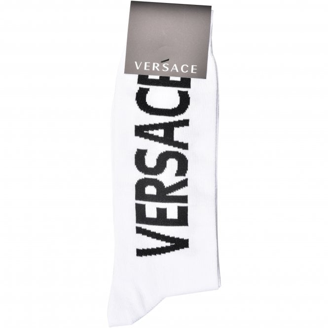 Script Logo Sports Socks, White/black-Versace-UNDERU