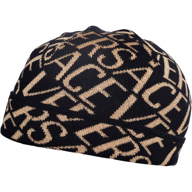 Allover Logo Beanie Hat, Black/Gold-Versace-UNDERU