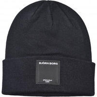 Organic Cotton Logo Patch Beanie Hat, Black-Bjorn Borg-UNDERU