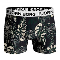 2-Pack Leaf Print & Solid Boys Boxer Trunks, Green/Navy-Bjorn Borg-UNDERU