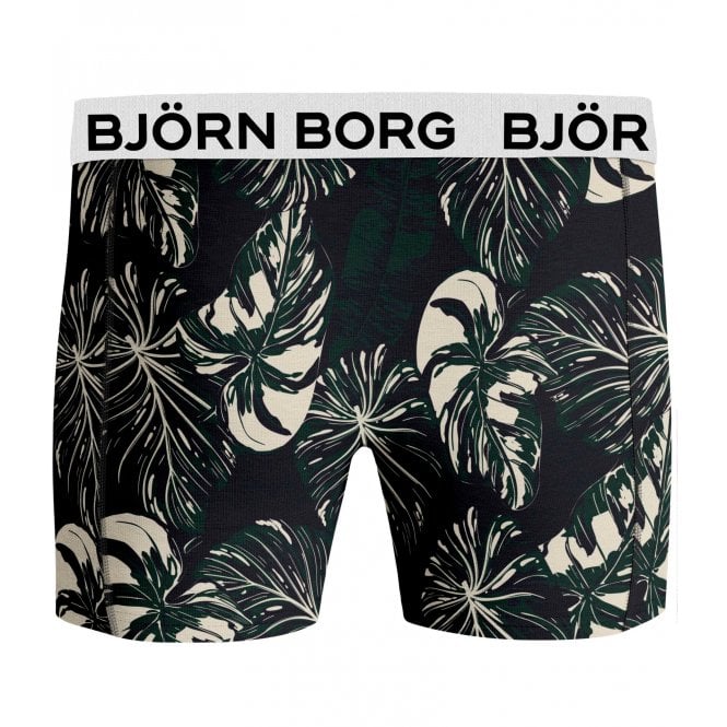 2-Pack Leaf Print & Solid Boys Boxer Trunks, Green/Navy-Bjorn Borg-UNDERU