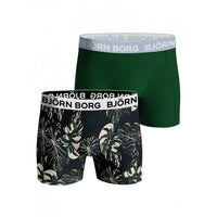 2-Pack Leaf Print & Solid Boys Boxer Trunks, Green/Navy-Bjorn Borg-UNDERU