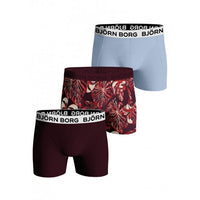 3-Pack Leafy Contrast Logo Boys Boxer Trunks, Burgundy/blue-Bjorn Borg-UNDERU