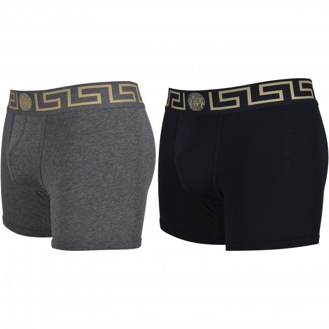 2-Pack Greca Border Boxer Briefs, Black/Grey-Versace-UNDERU