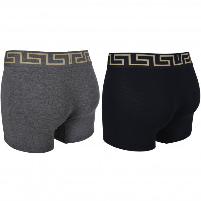 2-Pack Greca Border Boxer Briefs, Black/Grey-Versace-UNDERU