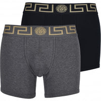 2-Pack Greca Border Boxer Briefs, Black/Grey-Versace-UNDERU